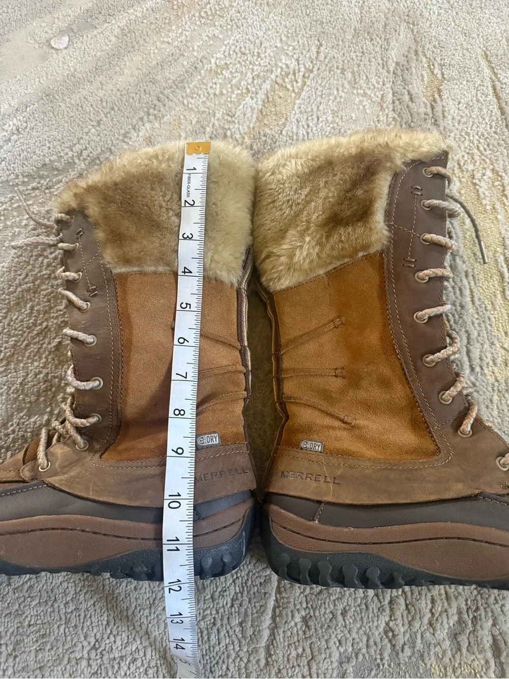 Merrell Decora Prelude waterproof winter boots brown leather fur lace up 8